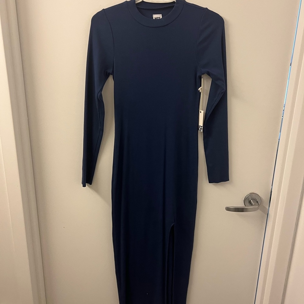 Blue NSF Long Sleeve Dress with Slit